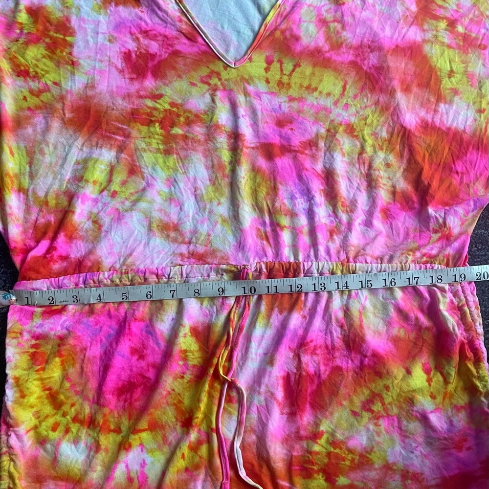 Luli Fama Vibrant Summer Beach Colorful Tie-Dye V-neck Adjustable Flowy Cover Up - Picture 7 of 11